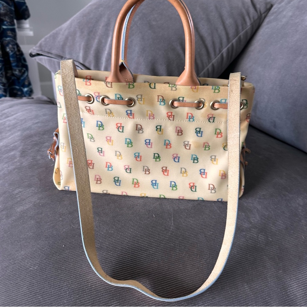 Dooney And Bourke Yellow Multicolor Logo Leather Handles Tote Bag Crossbody